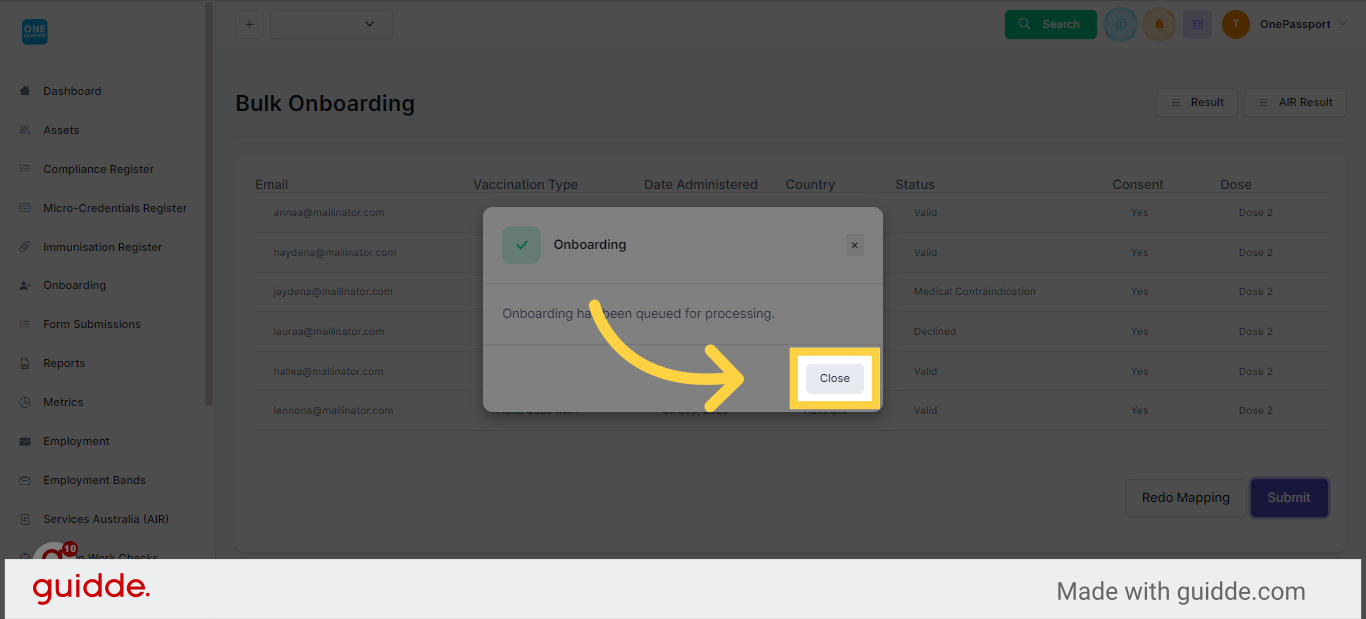 Pop-up message