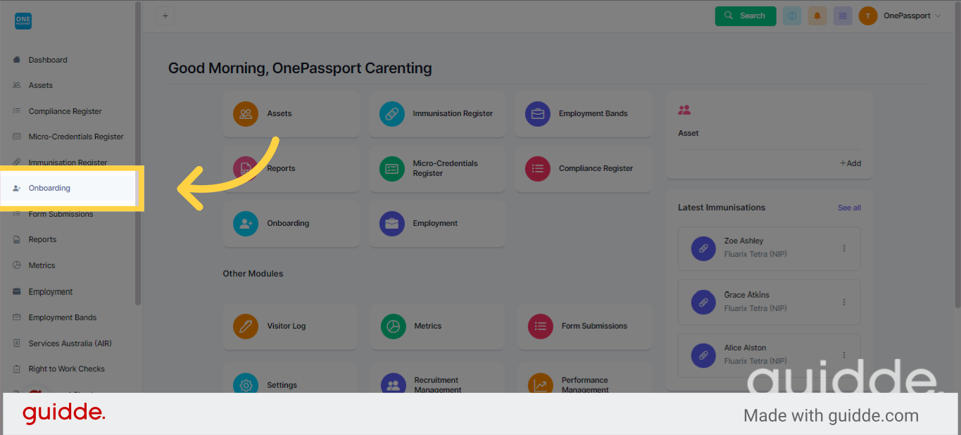Go to Onboarding